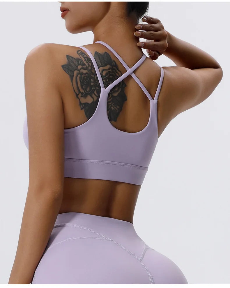 High Support Sports Bra Sexy Criss Cross Straps Back High Support Impact Yoga Underwear Running Fitness Gym Padded Bralette