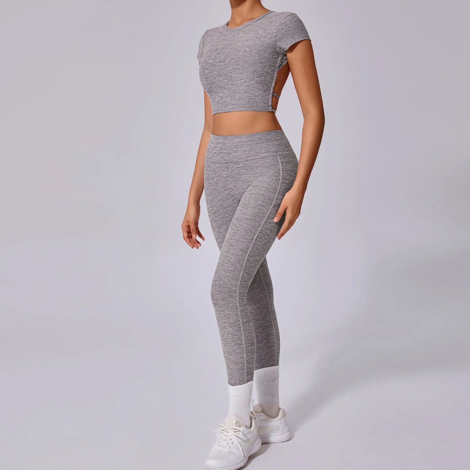 Hollow Beauty Back Crop Top Short Sleeve Workout Yoga Shirt Women Fitness Workout Tops Gym Clothes Sportswear Running T-shirts