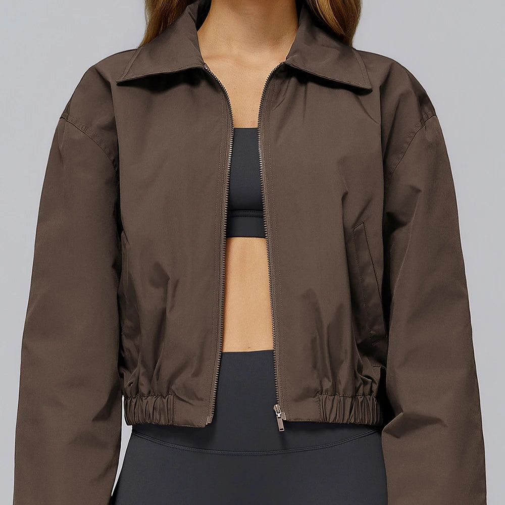 Winter Long Sleeved Loose Jacket Women's Zipper Yoga Long Sleeved Windproof Warm Sports Top Outdoor Hiking and Running Jacket
