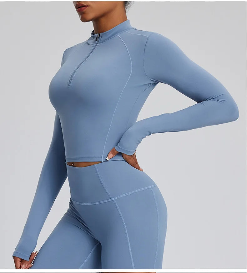 Half Zipper Long Sleeve Yoga Shirts Sport Top Fitness Yoga Top Gym Top Sports Wear For Women Push Up Running Full Sleeve Jacket