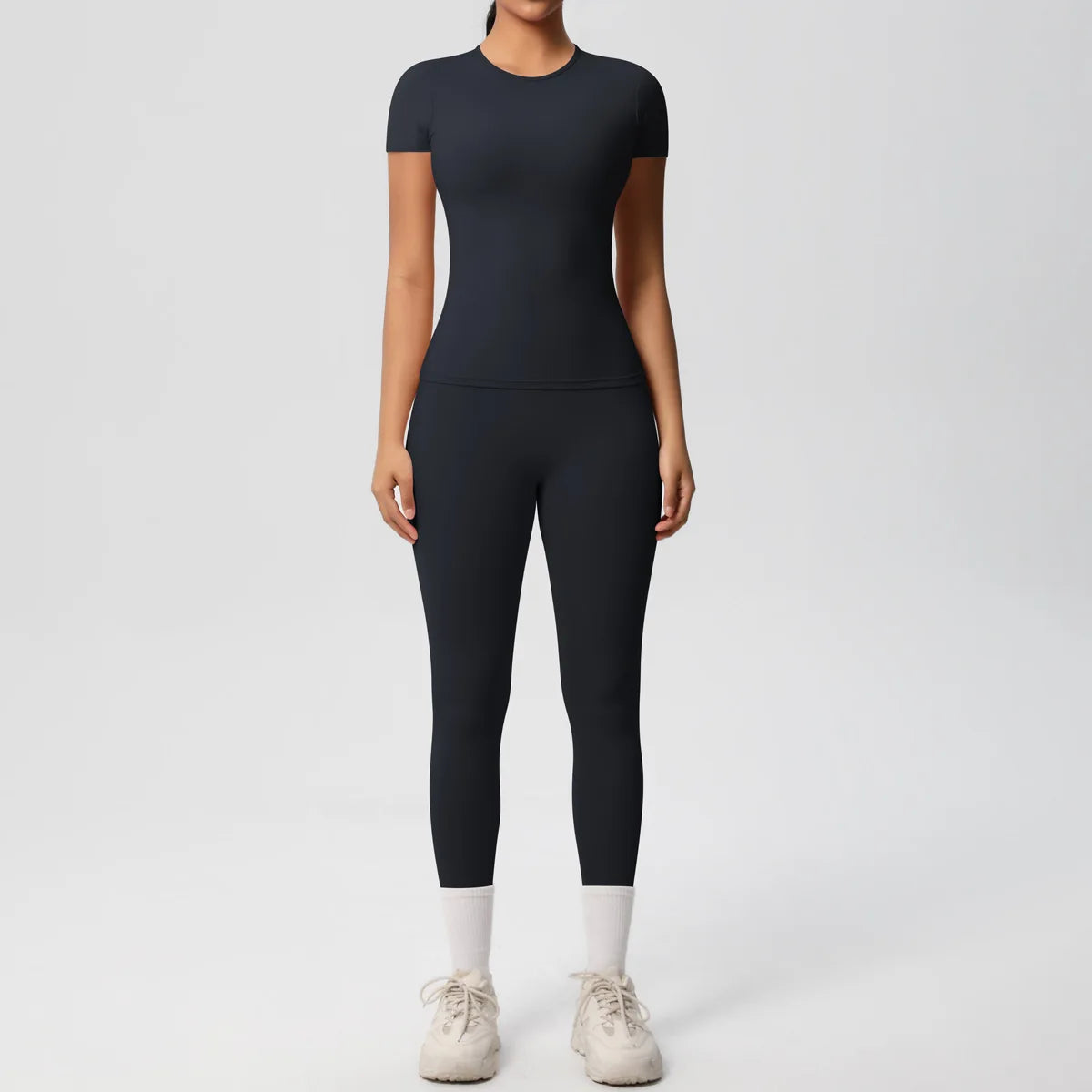 2PCS Yoga Set Women's Tracksuit Quick-Drying Gym Leggings Set Short Sleeve Breathable Gym Yoga Slim Fitness Active Top