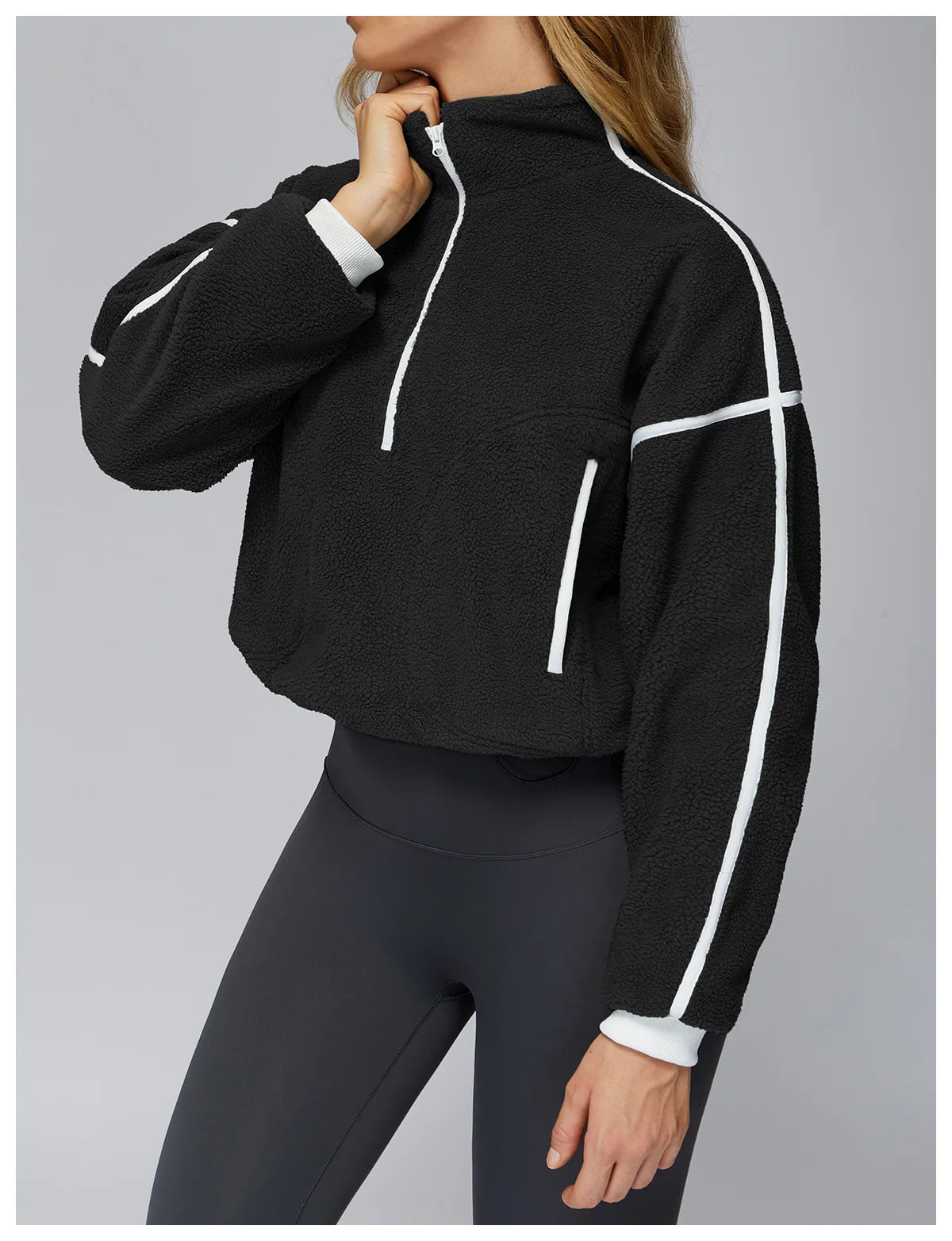 Winter Women's Standing Collar Windproof and Warm Fleece Jacket Women's Long Sleeved Running and Fleece Sports Jacket