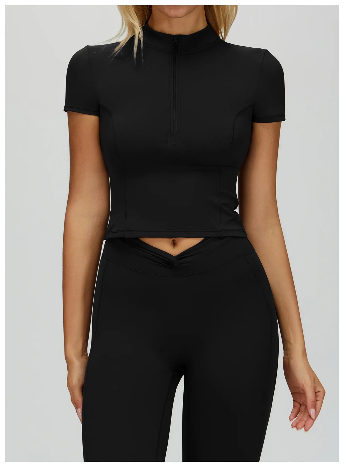 Zipper Short Sleeved Women's Tight Fitting Sports T-shirt Quick Drying Yoga T-shirt Running Exercise Fitness Short Sleeved