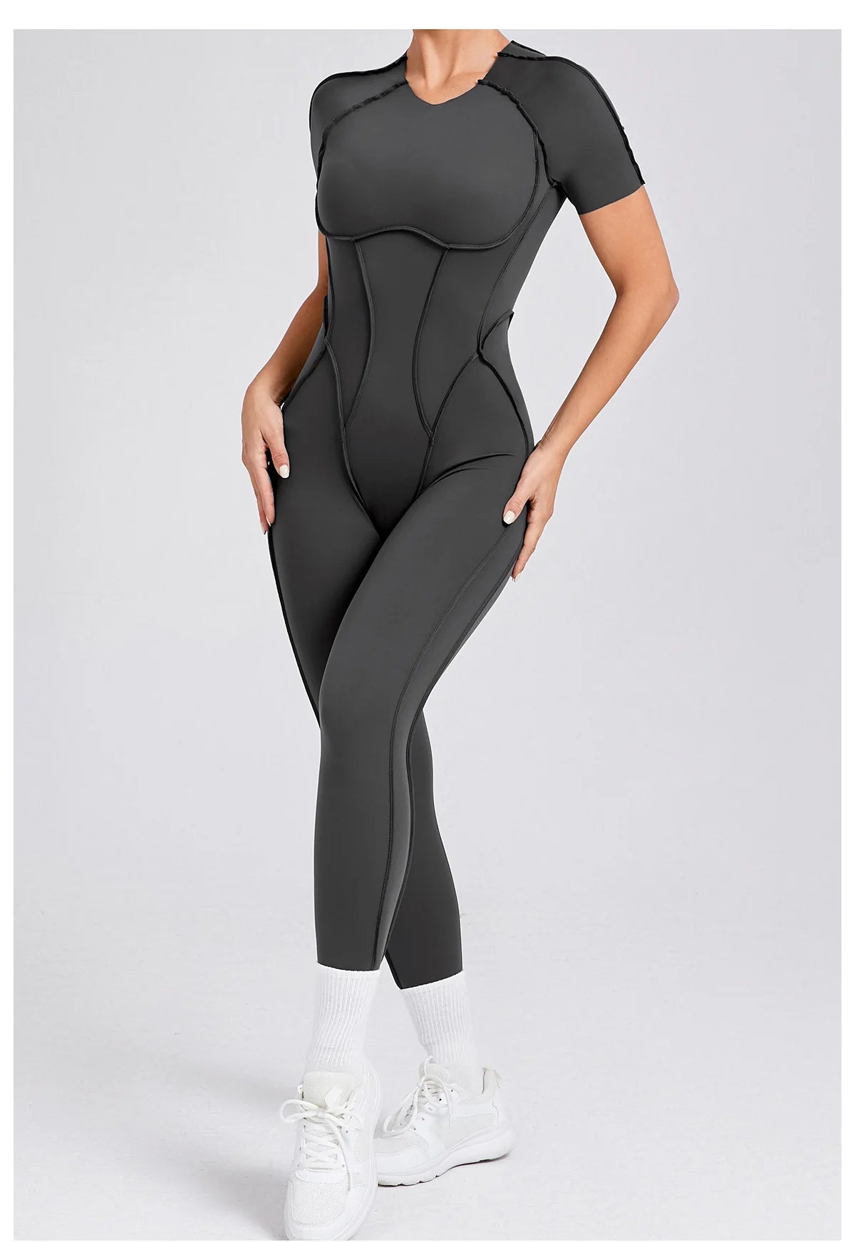 Seamless Yoga Jumpsuits Sports Fitness Hip-lifting Backless Short-sleeved One-piece Workout Rompers Gym Leggings Women Tracksuit