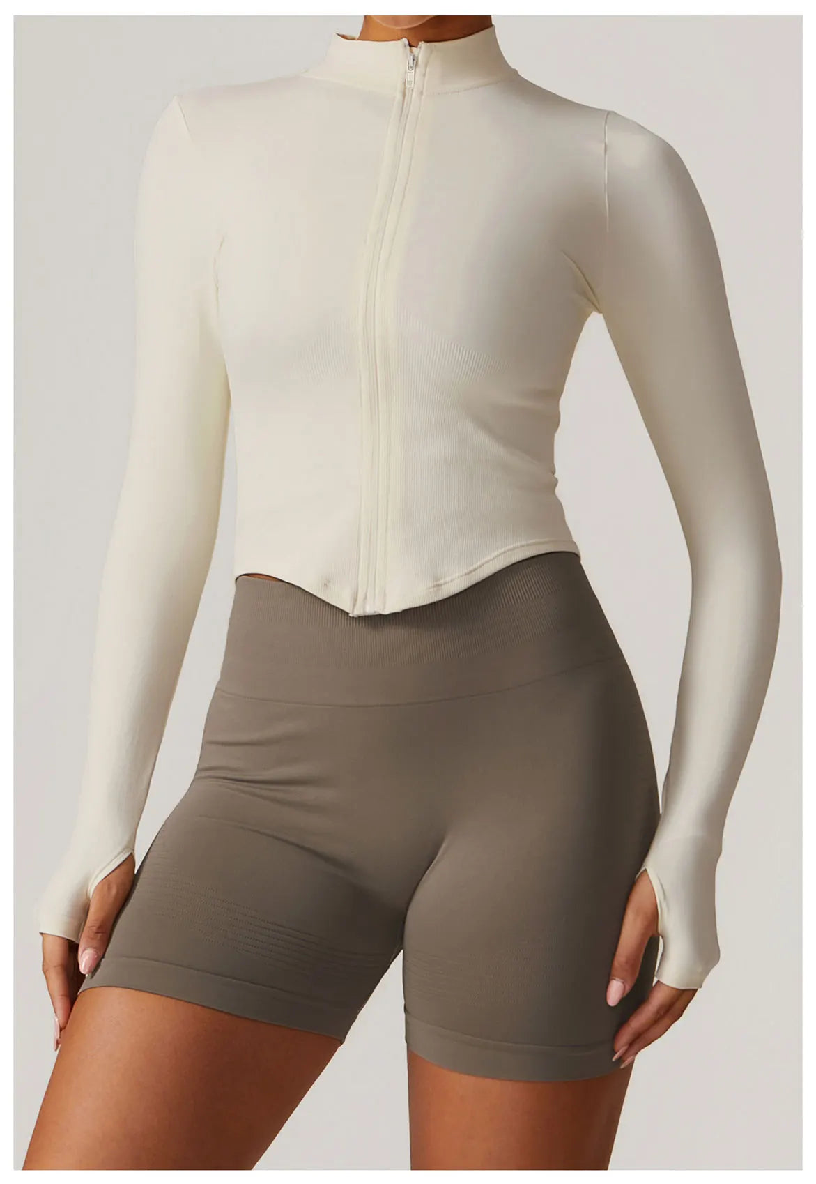 Ribbed Yoga Tops Women's Yoga Long Sleeved Standing Collar Sports Jacket Running Training Fitness Top Gym Workout Running Shirt