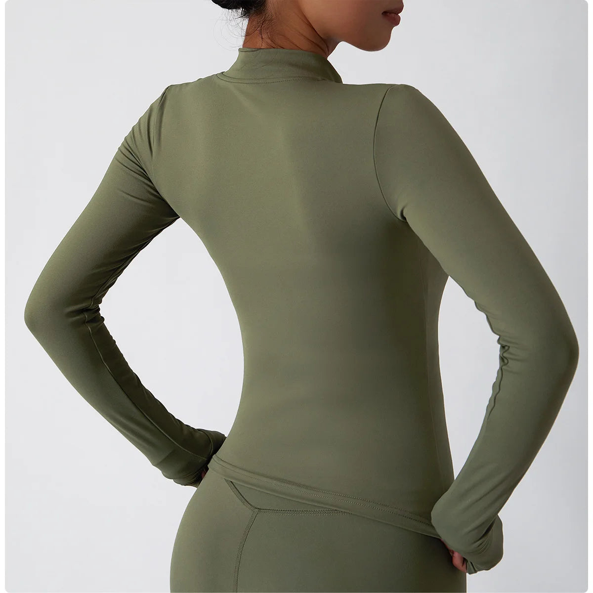 Zipper Yoga Shirts For Women Jacket Long Sleeve Fitness Running Gym Clothes Workout Dry Fit Breathable High Elastic Sports Top