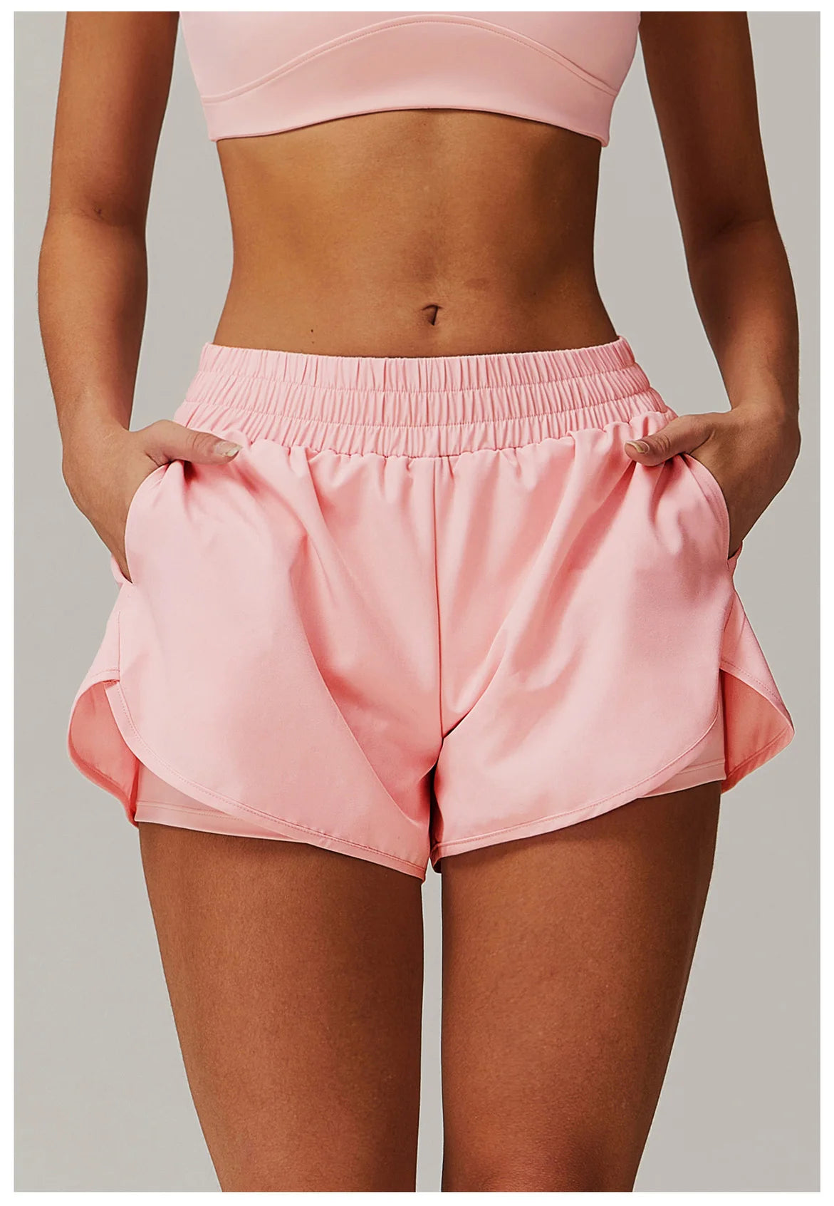 Yoga Shorts Women Fitness Shorts Running Cycling Shorts Breathable Sports High Waist Workout Gym Shorts Pocket Fake Two Pieces