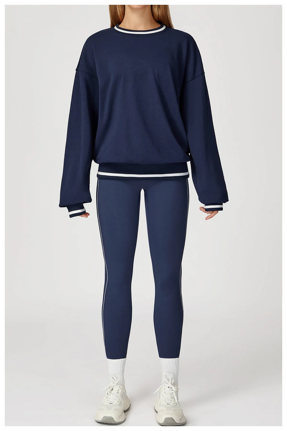 New Color Blocking Hoodie for Women Long Sleeved Loose Round Neck Top Fashionable Hoodie Outdoor Casual Running Sports Top