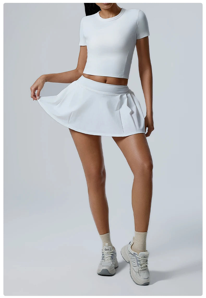 Yoga Set Workout Sets for Women Sportswear 2PCS Gym Suits Crop Short Sleeves High Waist Shorts Outfits Fitness Running Tracksuit