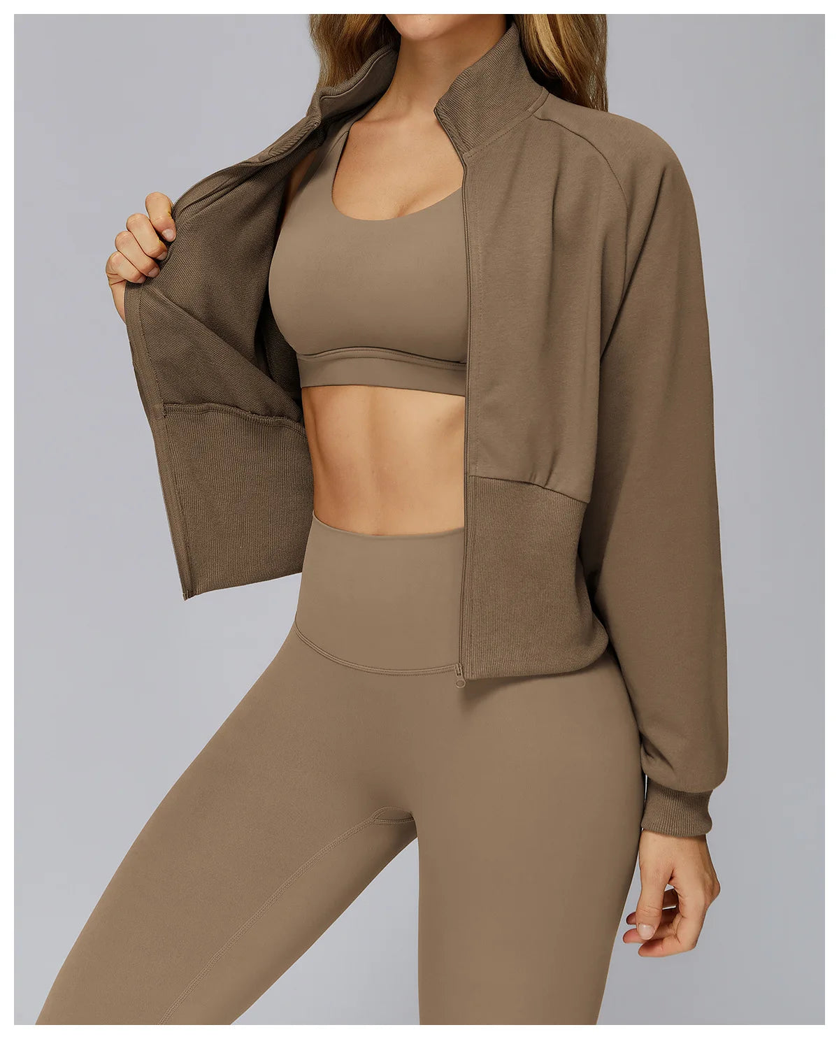 Winter Yoga Long Sleeved Women's Standing Collar Sweatshirt Windproof Zipper Warm Sweatshirt Loose Outdoor Running Sports Jacket