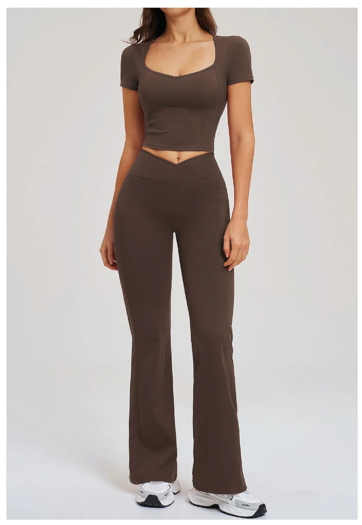 Yoga Set 2 Pieces Gym Clothes Sportswear Yoga Outfits For Women Fitness Short Sleeve Crop Top Tracksuits Sports Set Gym Leggings