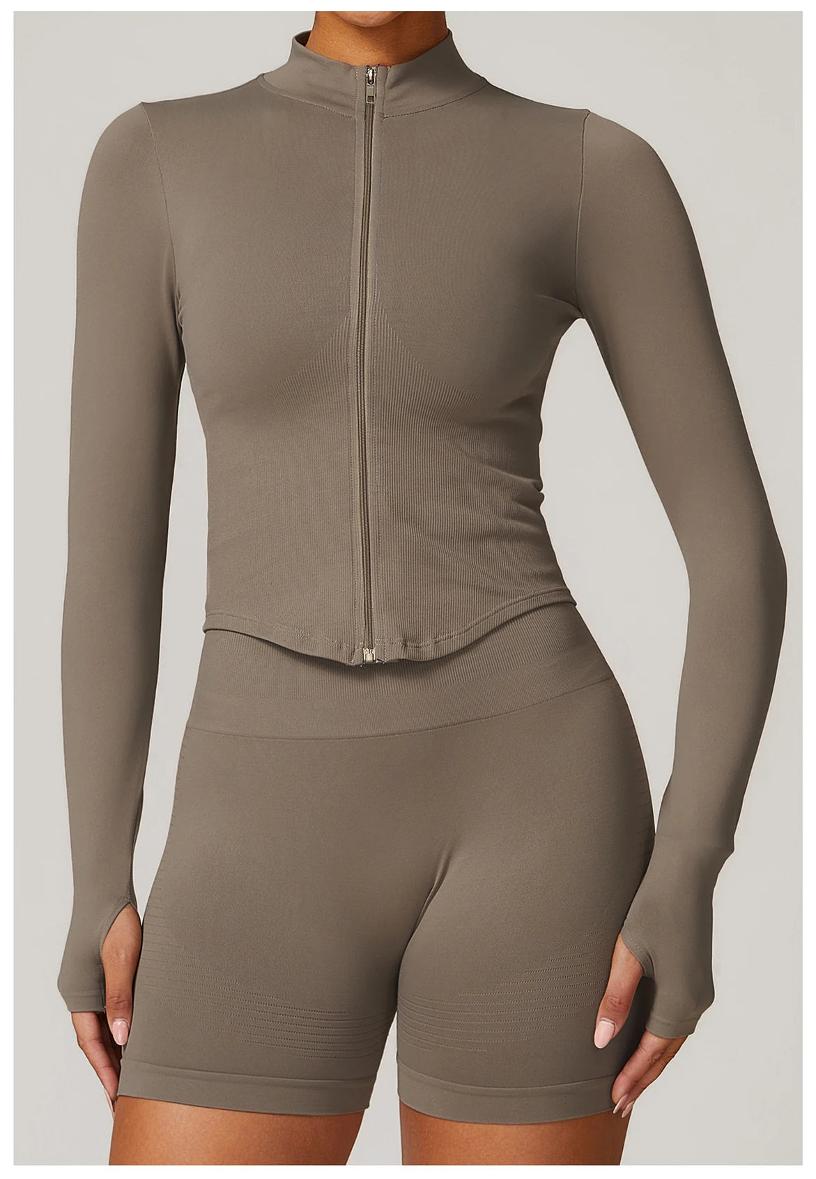 Seamless Outdoor Sports Long Sleeved Women Yoga Coat Quick Dry Zipper Cardigan Stand Up Collar Jacket Running Fitness Jacket Top