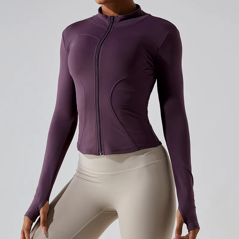 Zipper Jacket Women Sports Long Sleeve Push Up Fitness Yoga Shirt Gym Top Activewear Running Coats Workout Clothes Woman Jacket