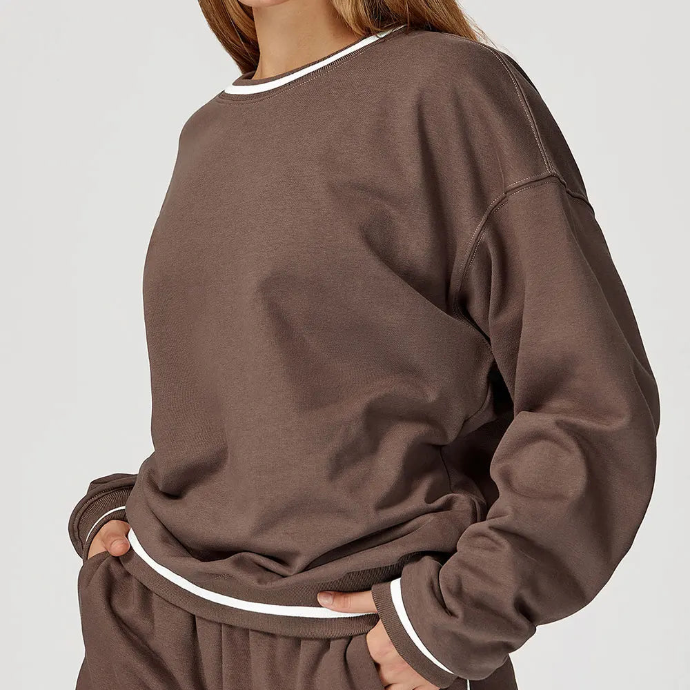 New Color Blocking Hoodie for Women Long Sleeved Loose Round Neck Top Fashionable Hoodie Outdoor Casual Running Sports Top