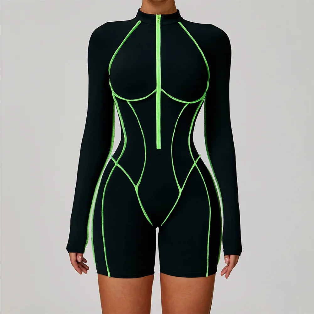 Zipper Rompers Women's Gym Jumpsuit Fitness Suit Short Sets Sports Overalls for Woman Tracksuit Yoga Clothing Workout Sportswear