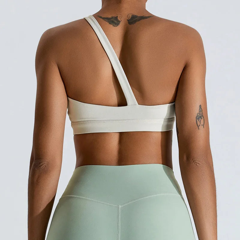 Women One Shoulder Sports Underwear Gym Top Bra Training Women Yoga Bra Stretch High Strength Workout Fitness Women Sports Vest
