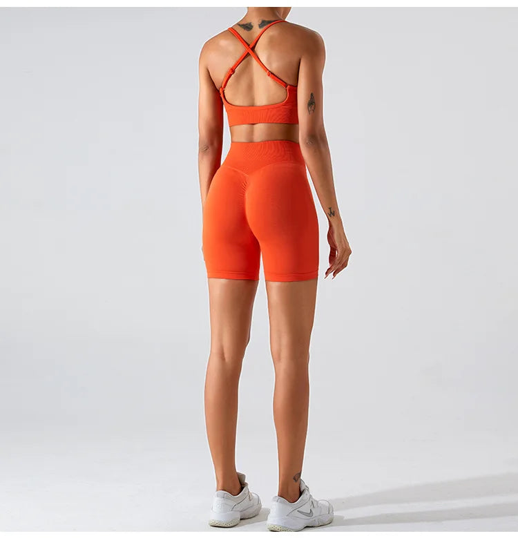 Women High Waist Yoga Shorts Summer Gym Fitness Sports Seamless Leggings Biker Shorts Workout Training Running Shorts Sportswear