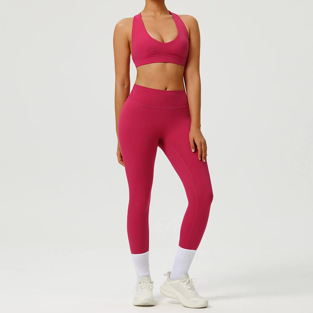 Women 2PCS Yoga Set Workout Sets Sportswear Gym Clothing Fitness Zipper Long Sleeve High Waist Leggings Sports Suits Yoga Suit