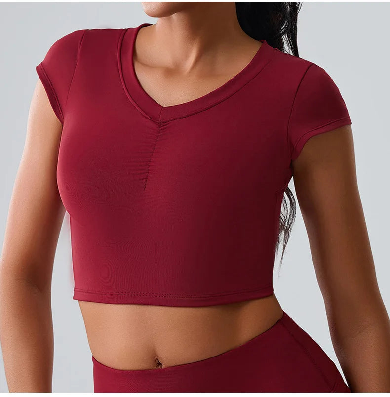 Women Yoga Top Sexy Sport T Shirts Fitness Clothes Workout Short Sleeve Yoga Shirt Gym Top Running Active Wear Push Up Sport Top