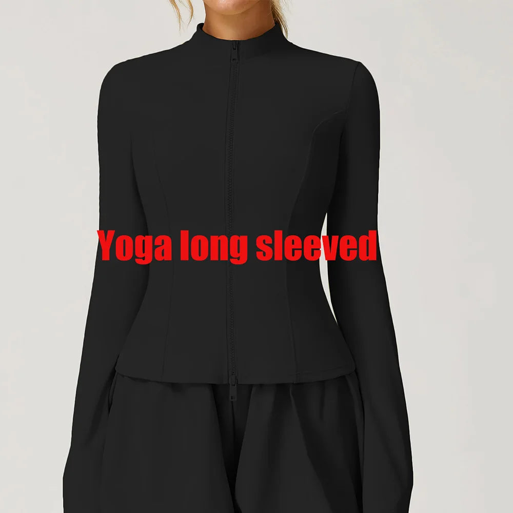Summer Yoga Suit Women's High-end Standing Collar Long Sleeved Sports Jacket Running Training Fitness Top Windproof Running Suit