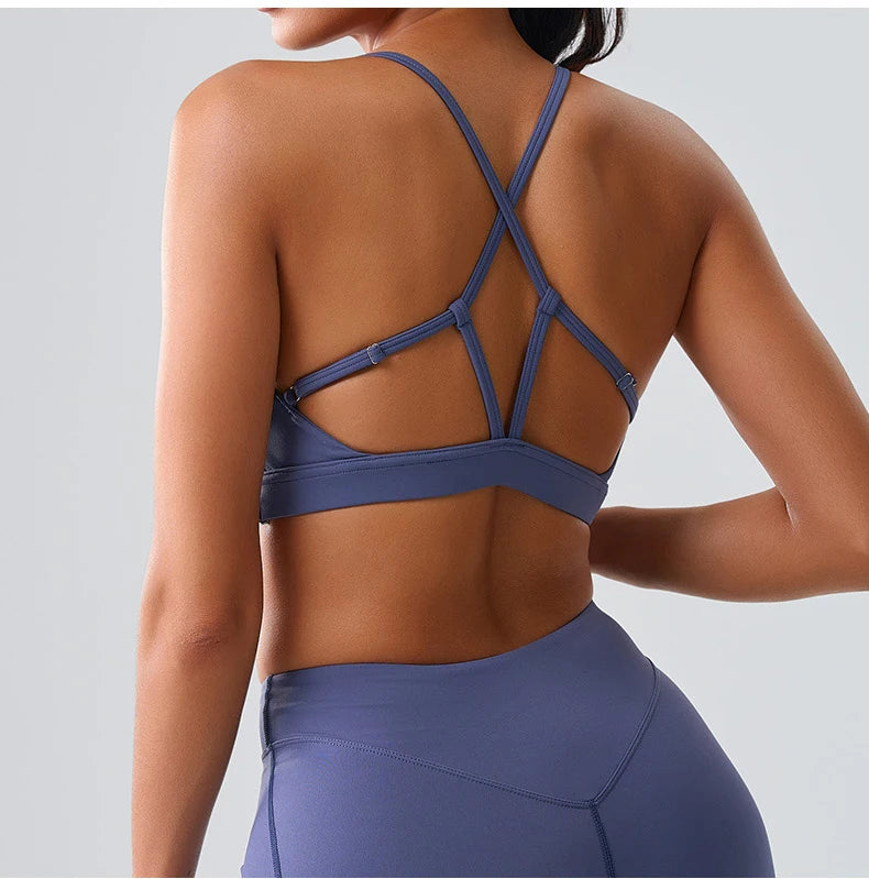 Women Impact Sports Bra Halter Top High Support Push Up Clothes Running Tops Open Back Gym Wear Fitness Yoga Workout Underwear