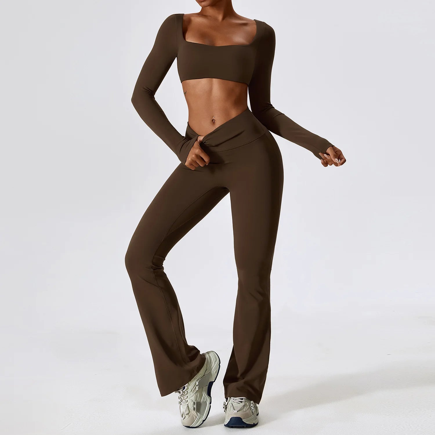 Women Yoga Set 2PCS Sportswear Push Up Workout Clothes Athletic Wear Gym Legging Fitness Bra Crop Top Long Sleeve Sports Suits