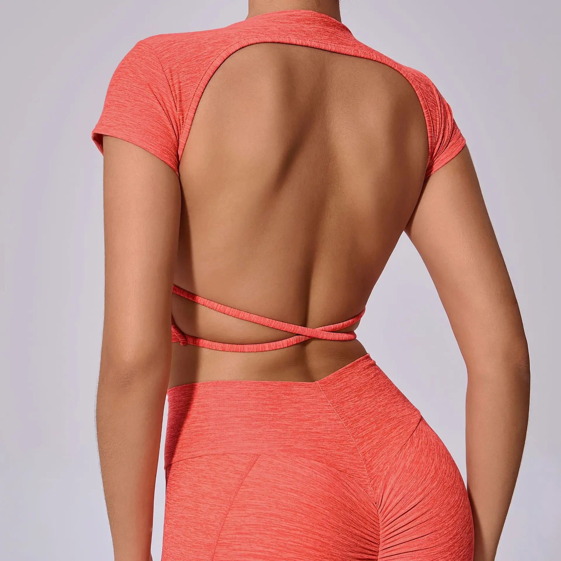 Hollow Beauty Back Crop Top Short Sleeve Workout Yoga Shirt Women Fitness Workout Tops Gym Clothes Sportswear Running T-shirts
