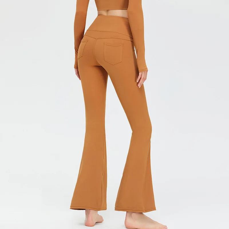 Flare Legging Pocket Yoga Pants Women Bell-bottoms Workout Yoga Trousers High Waist Tight Fitness Pants Gym Sports Wide Leg Pant