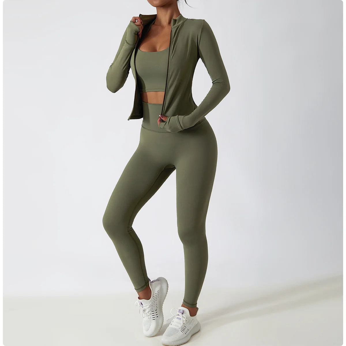 Zipper Yoga Shirts For Women Jacket Long Sleeve Fitness Running Gym Clothes Workout Dry Fit Breathable High Elastic Sports Top