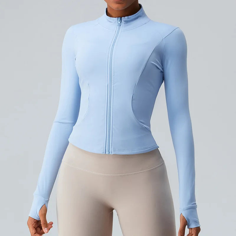 New Outdoor Running Yoga Jacket Elasticity Women's Sports Jacket Gym Sports Long Sleeves Women Quick-Drying Tights Zipper Hoodie