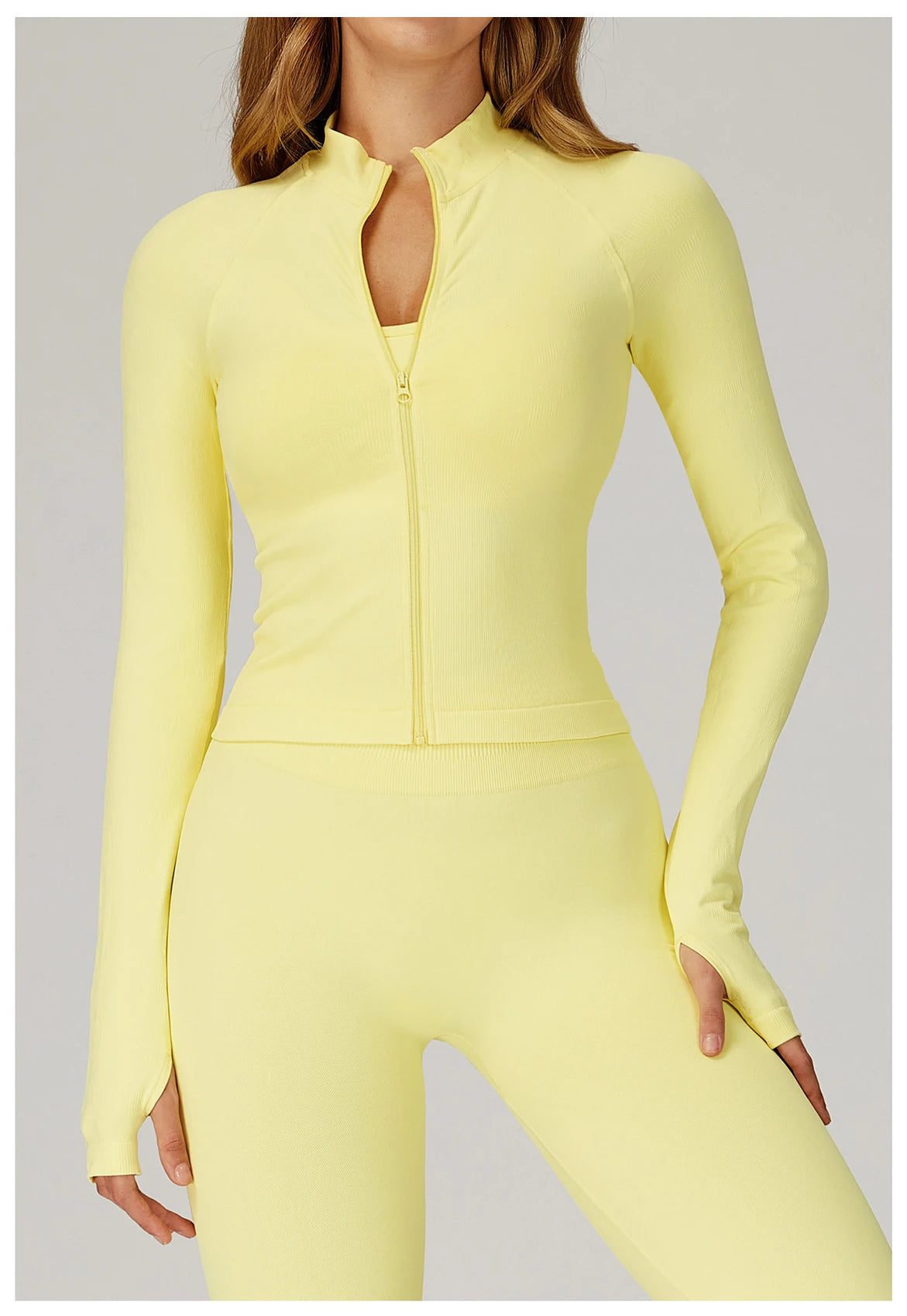 Seamless Zipper Jacket Women Crop Top Yoga T-shirts Solid Sports Top Long Sleeve Running Shirts Quick Dry Fitness Gym Sport Wear