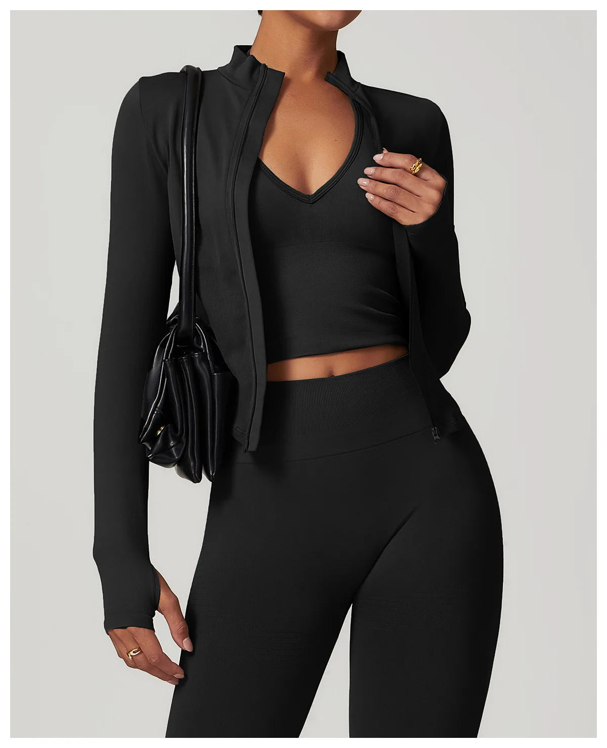 Ribbed Yoga Tops Women's Standing Collar Yoga Long Sleeved Sports Jacket Running Training Fitness Top Gym Workout Running Shirt