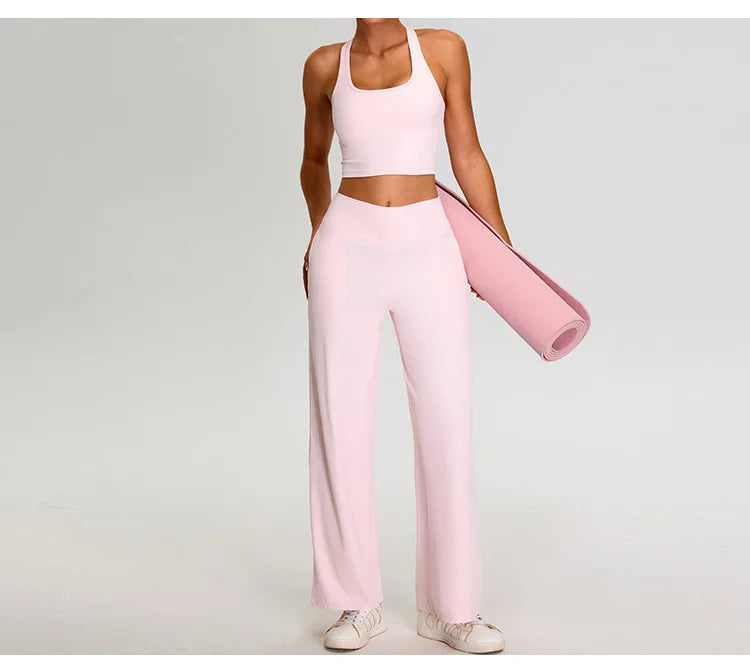 Ribbed Yoga Set Women's Tracksuits Sportswear 2PCS Running and Fitness Set Gym Workout Clothes High Waist Yoga Pants Sports Bra