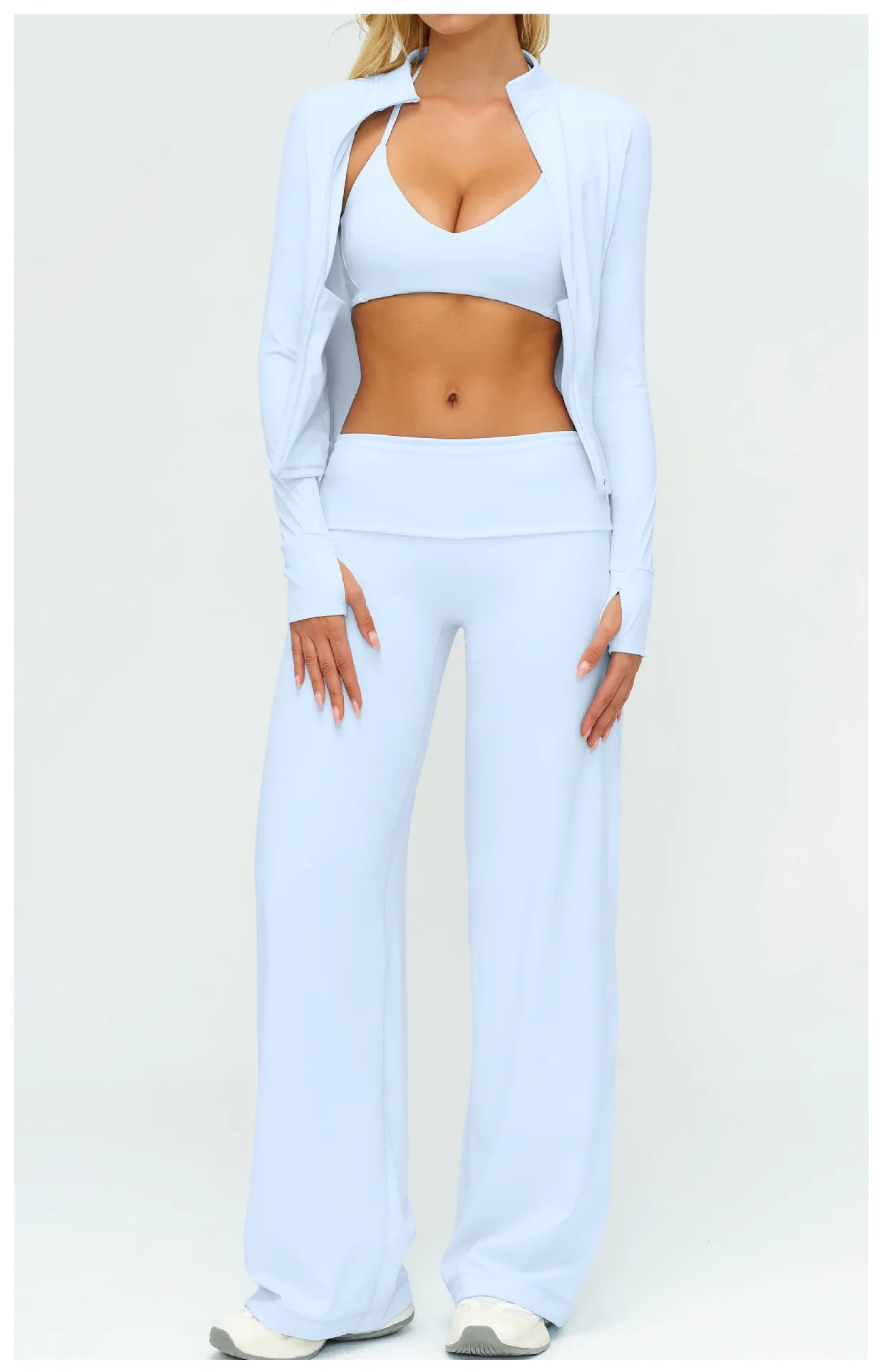 2/3PCS Women Tracksuit Yoga Set Sportswear Workout Clothes Athletic Wear Gym Outfit Fitness Bra Crop Top Long Sleeve Sports Suit