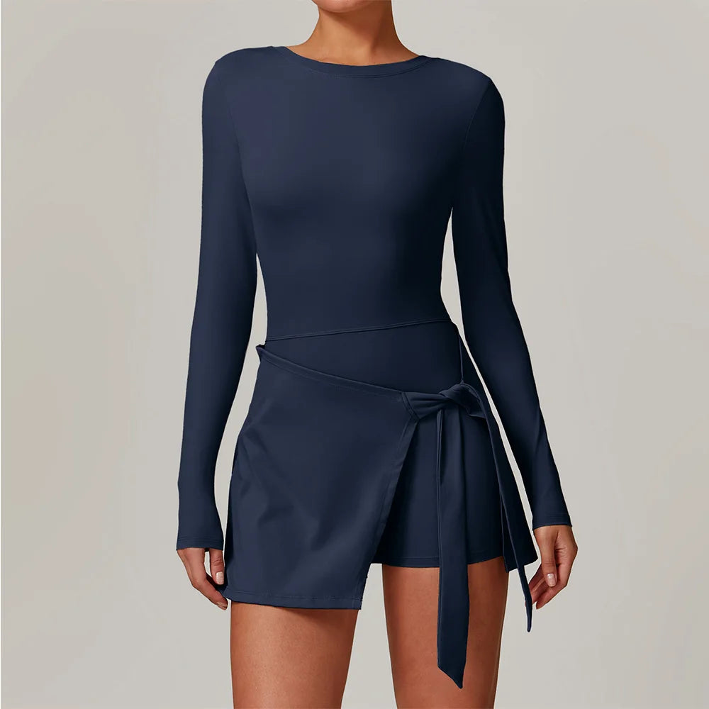 Short Sports Jumpsuit Long Sleeved Gym Set Women Yoga Clothes Rompers Workout One-piece Suit Female Outdoor Recreation Bodysuits