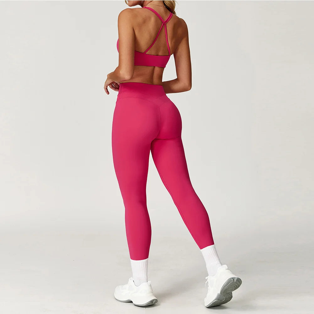 Women's Tracksuit 2PCS Fitness Suit Yoga Set Sportswear Workout Sports Bra High Waist Leggings Gym Clothing Seamless Sports Suit