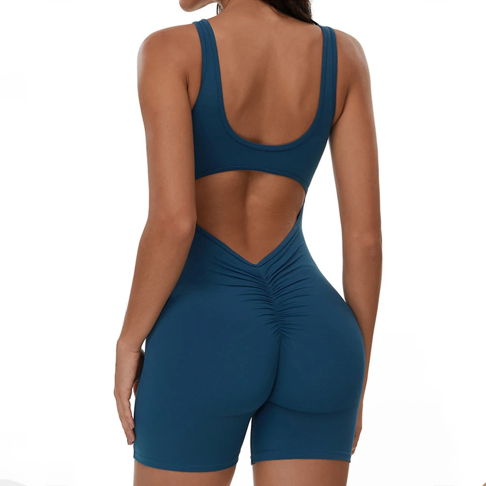 Yoga Jumpsuits Women Tracksuit Set Fitness Rompers Sexy One Piece Sports Bra Workout Bodysuit Sexy Back V Sportswear Gym Clothes