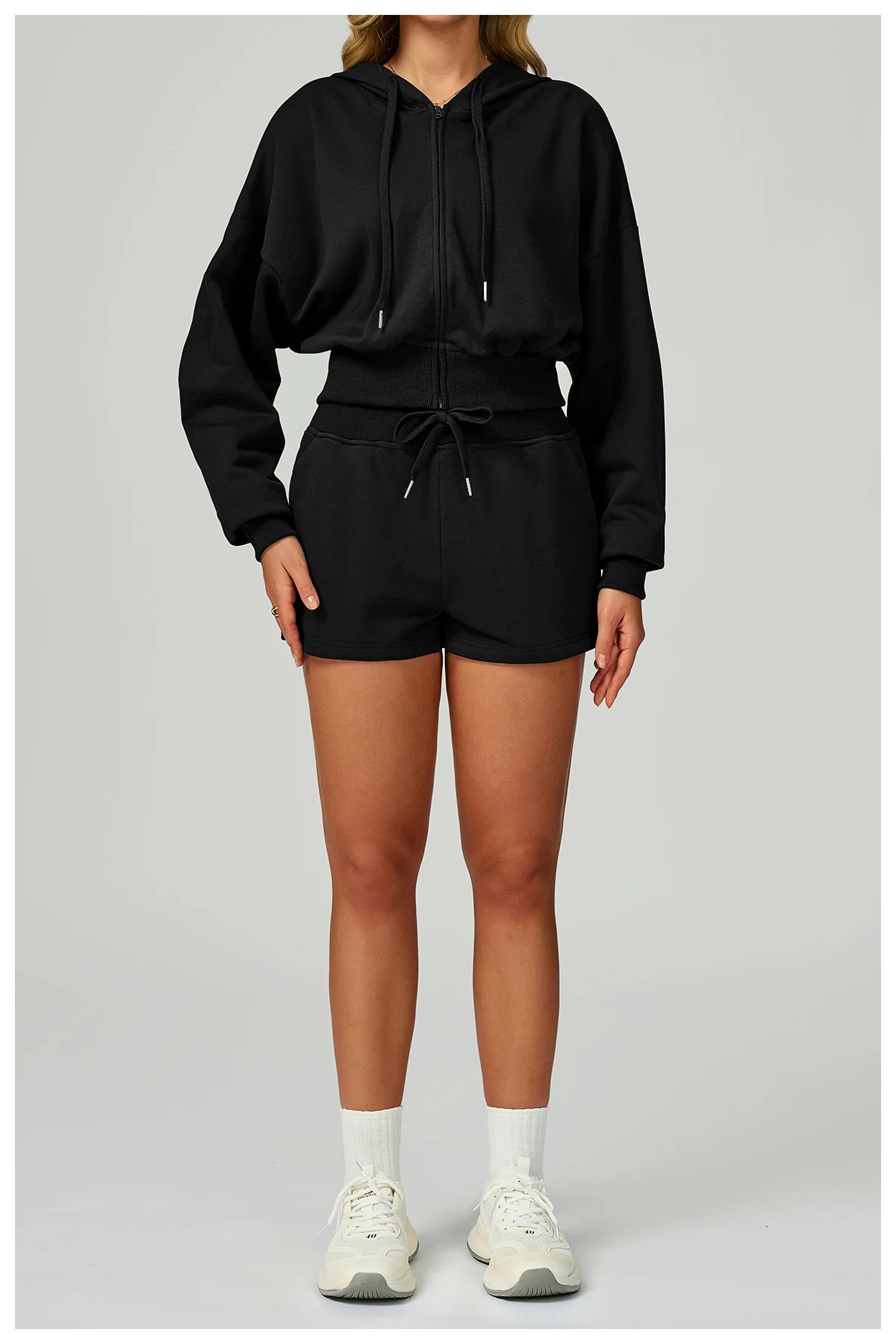 New Winter Zipper Sports Suit 2 Pieces Hooded Casual Loose Sweatshirt Long Sleeved Outdoor Running Suit Sportswear for Women