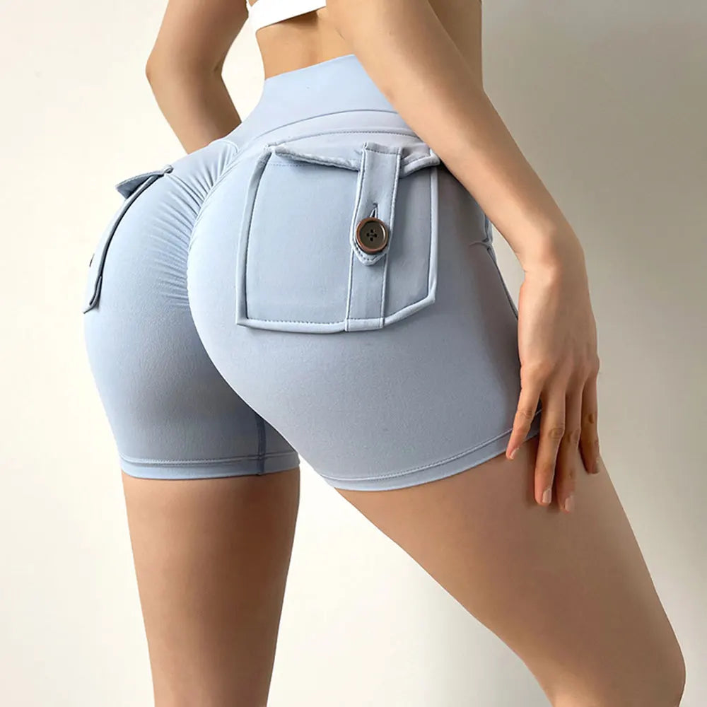 Summer Sports Shorts Pockets Women Gym Leggings Women Scrunch Butt Workout Shorts Cycling Shorts Push Up Yoga Pants Butt Shorts