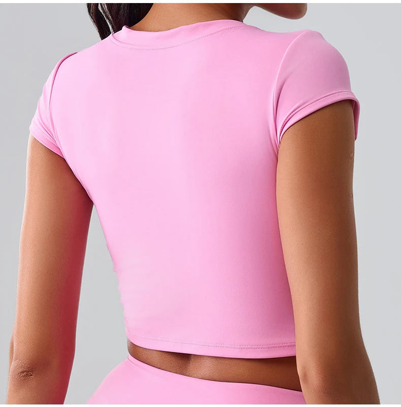 Women Yoga Top Sexy Sport T Shirts Fitness Clothes Workout Short Sleeve Yoga Shirt Gym Top Running Active Wear Push Up Sport Top