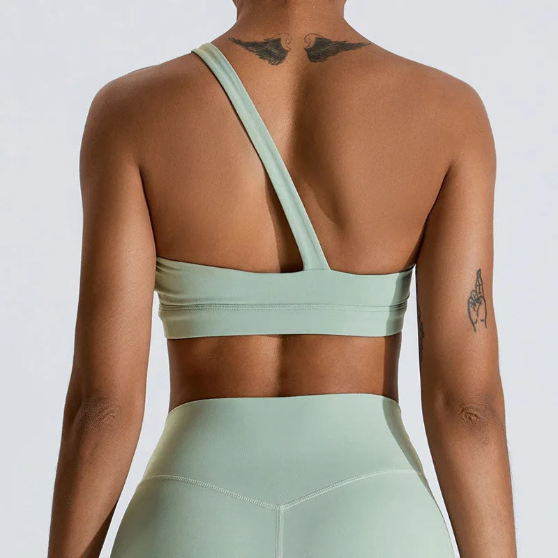 Women One Shoulder Sports Underwear Gym Top Bra Training Women Yoga Bra Stretch High Strength Workout Fitness Women Sports Vest