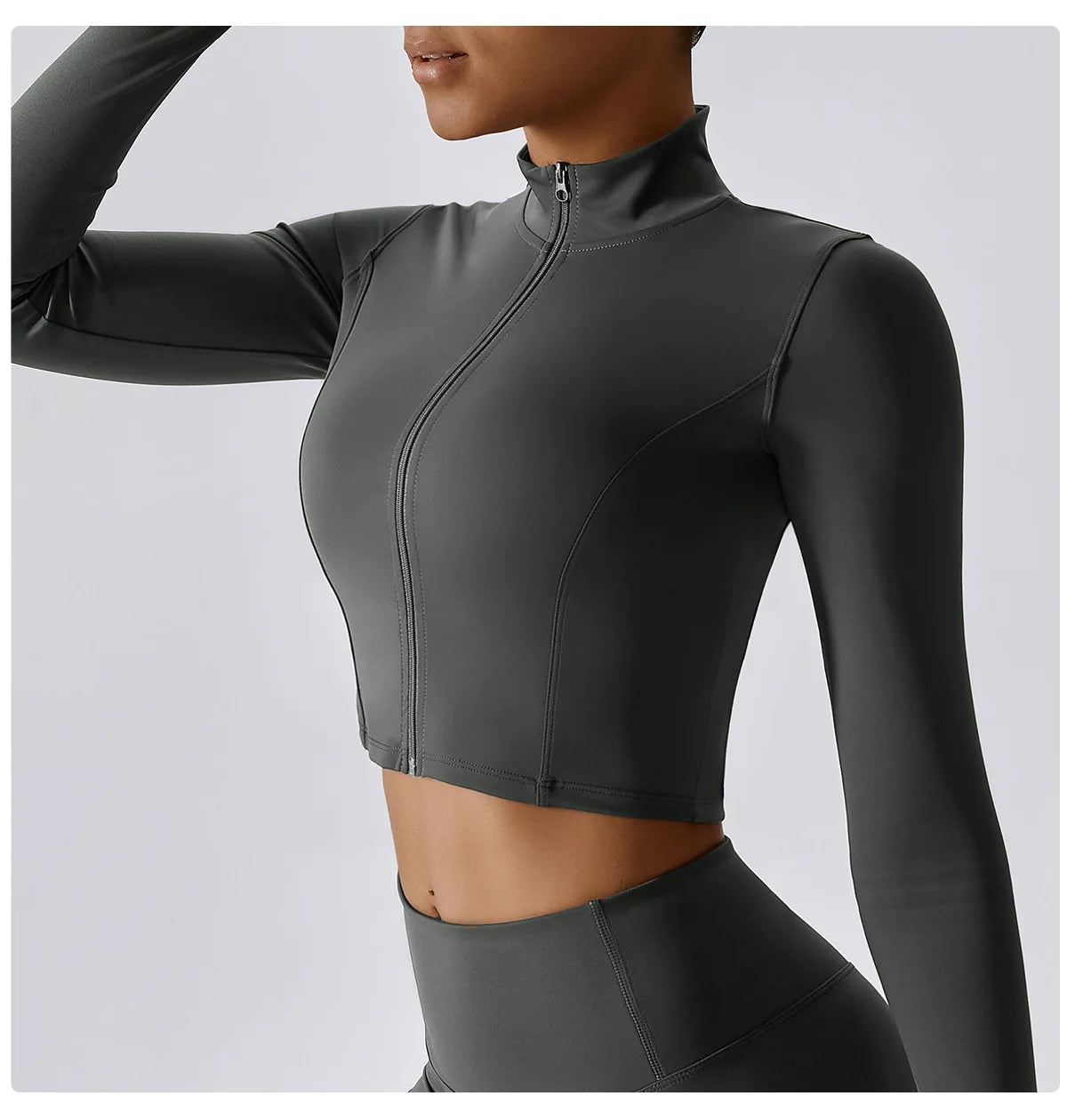 Women Outdoor Sports Long Sleeved Slim Yoga Clothes Quick Dry Zipper Cardigan Stand Up Collar Jacket Running Fitness Jacket Top