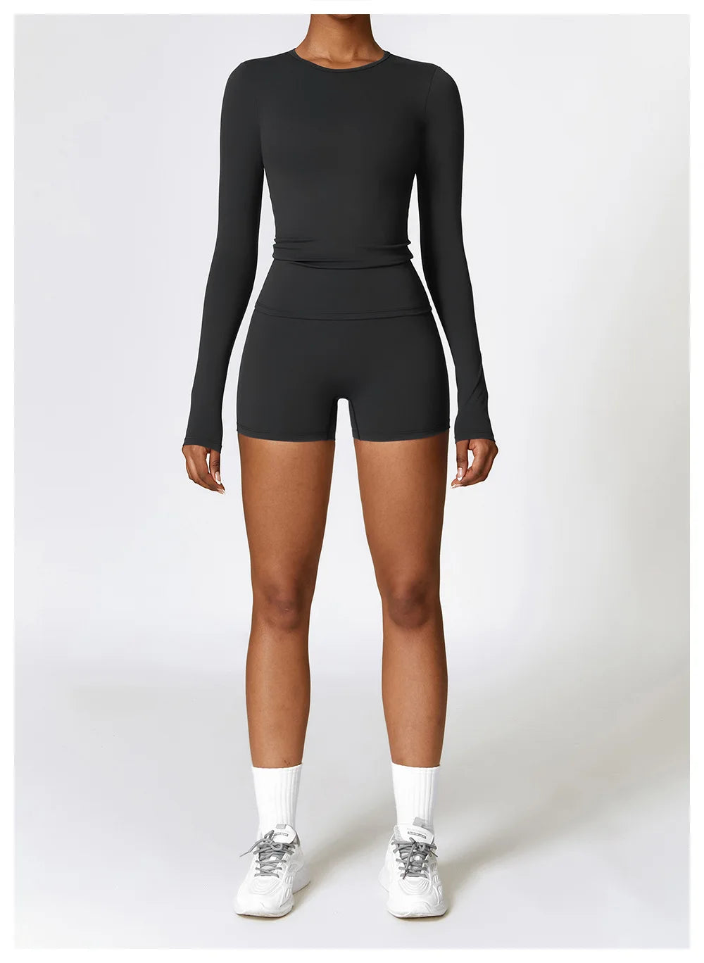 Yoga T-shirts Solid Sports Top Women Long Sleeve Gym Workout Running Shirts Sexy Exposed Navel Quick Dry Fitness Gym Sport Wear