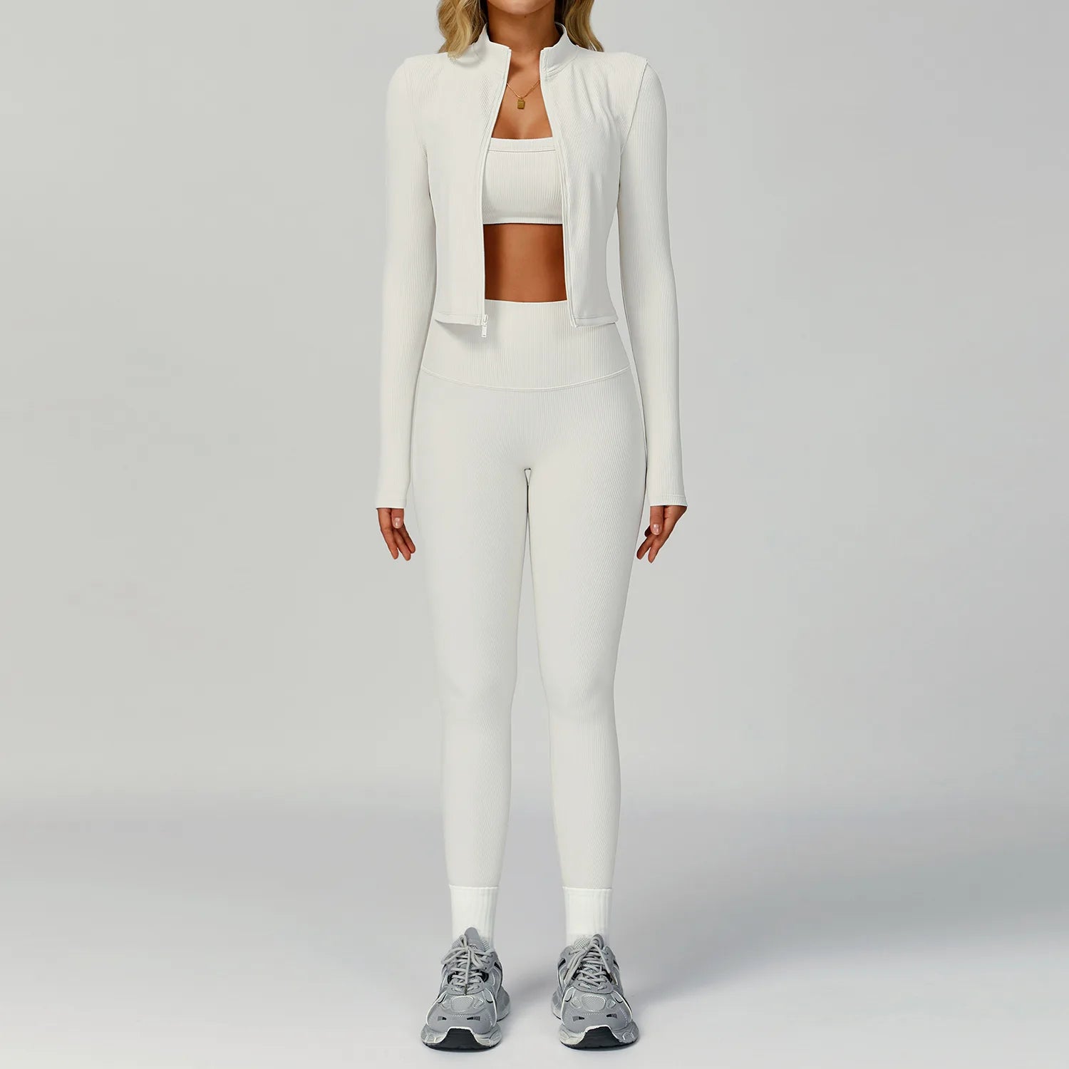 Women Tracksuit 2PCS Yoga Suit Sports Set Quick-Drying Gym Set Running Workout Zipper Long Sleeve Sports Shorts Yoga Clothing