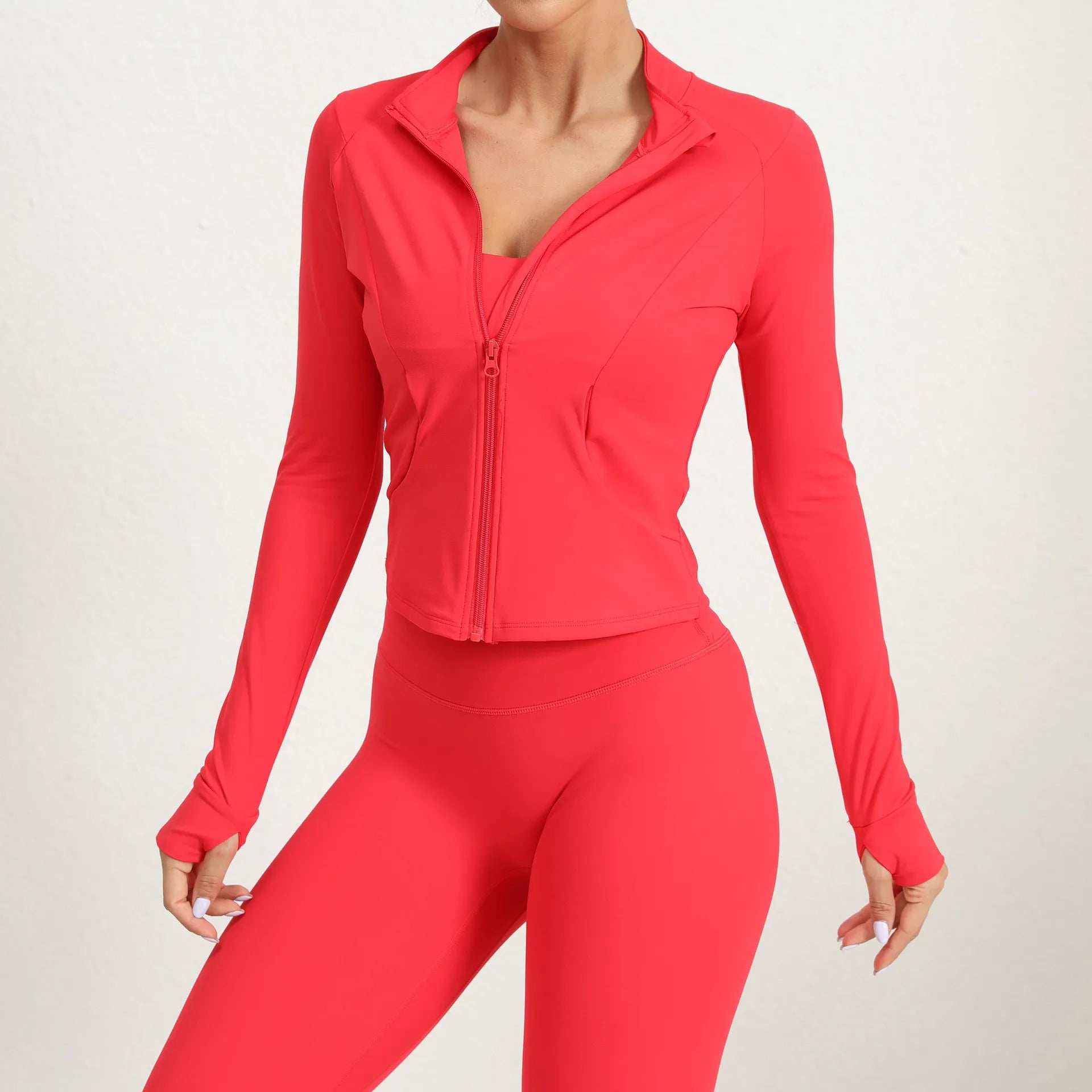 Women Jacket Slim Fit Long Sleeved Zipper Fitness Coat Yoga Crop Tops With Thumb Holes Gym Jacket Workout Tracksuit Sweatshirts
