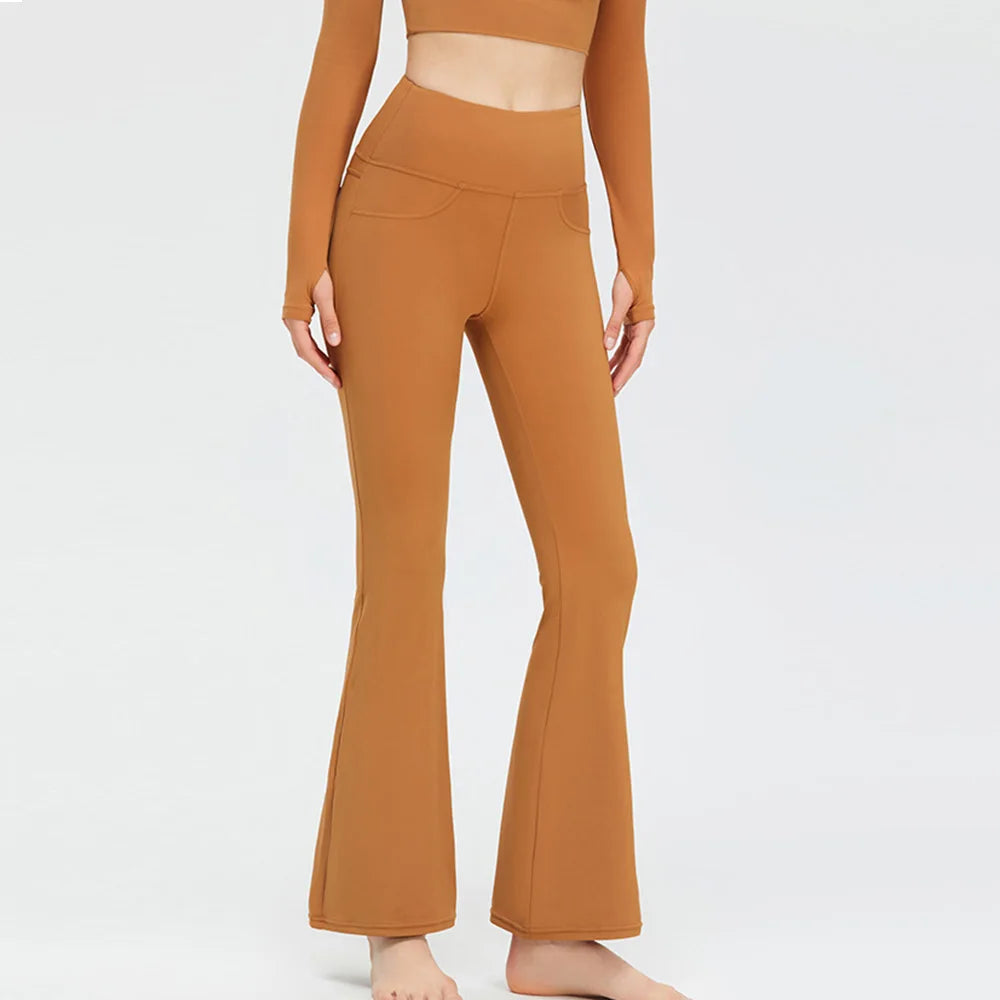 Flare Legging Pocket Yoga Pants Women Bell-bottoms Workout Yoga Trousers High Waist Tight Fitness Pants Gym Sports Wide Leg Pant