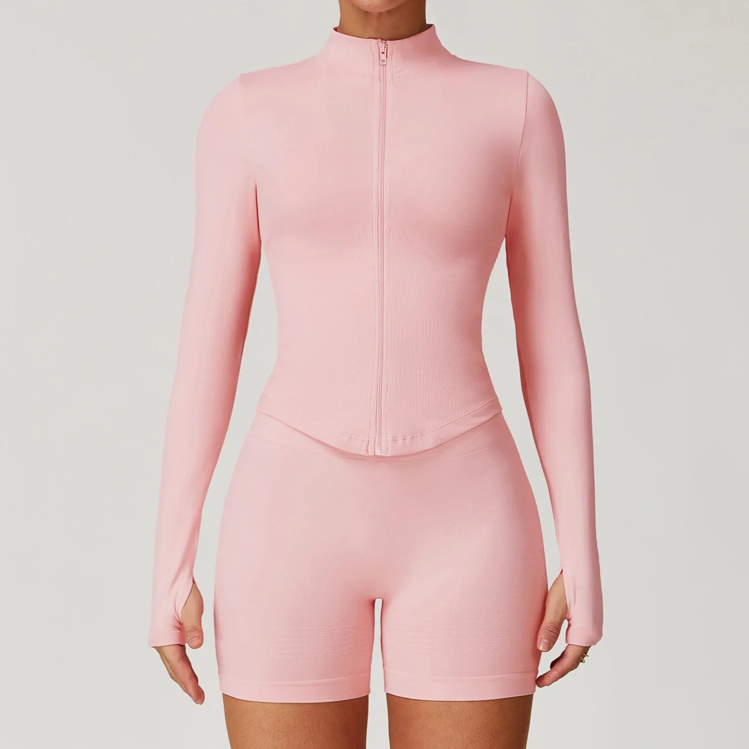 Ribbed Yoga Tops Women's Yoga Long Sleeved Standing Collar Sports Jacket Running Training Fitness Top Gym Workout Running Shirt