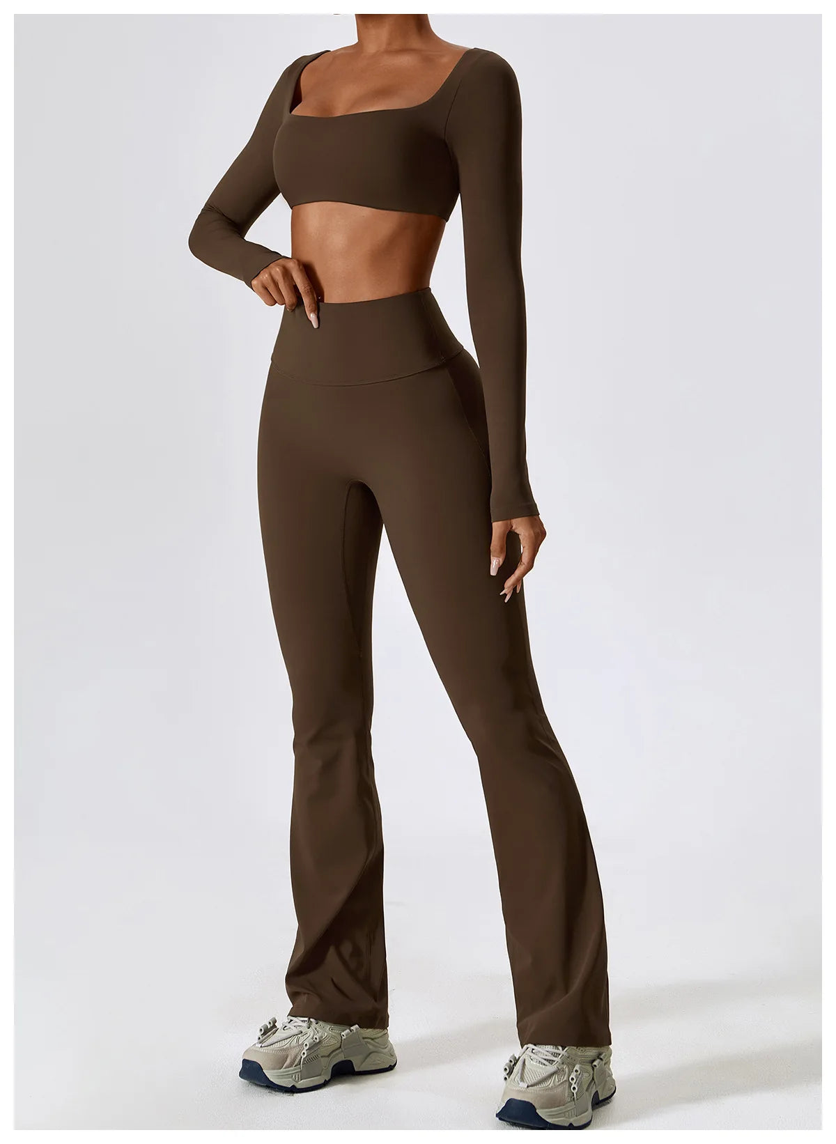 Women Tracksuit Gym Yoga Suit 2PCS Tight Fitting Sports Set Workout Breathable T Shirts Bra Tank Top Loose Bell-bottoms Leggings