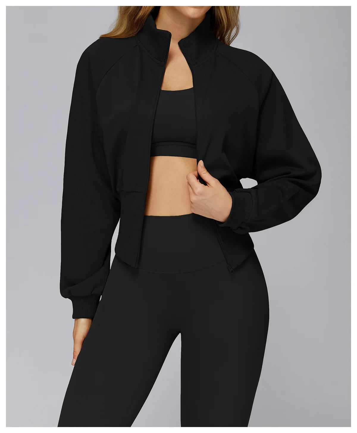 Winter Yoga Long Sleeved Women's Standing Collar Sweatshirt Windproof Zipper Warm Sweatshirt Loose Outdoor Running Sports Jacket