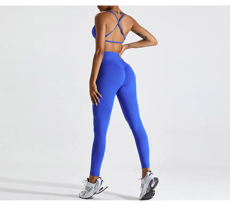 Seamless Soft Cross Back Women Sports Underwear Fitness Bra Tights Yoga Vest High Strength Shockproof Gym Sports Top Push Up Bra